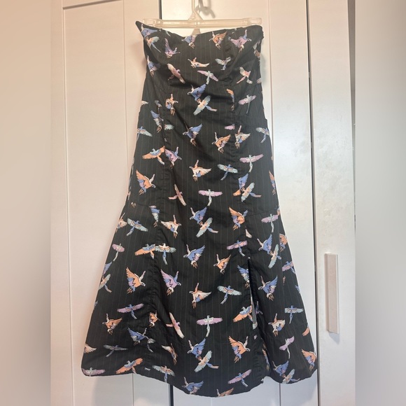 Free People Colorful Bird Print Strapless Mini Tube Dress Size 4 100% Cotton - Picture 3 of 12
